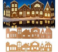 Christmas Gingerbread House Decorations - Foldable Christmas Gingerbreads House with LED Light,C-hristmas Village Centerpieces G-ingerbread Xmas Decor for Cabinet Farmhouse Rustic Xmas Decoration