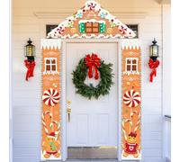 Christmas Gingerbread House Decorations,Gingerbread House Door Banner Gingerbread Man Photo Booth Props,Large Xmas Santa Candy Photography Backdrop,for Halloween Merry Xmas New Year Party Door Decor