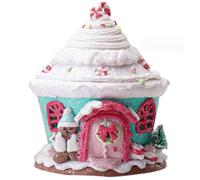 Christmas Gingerbread House Decorations Light Up Cartoon Christmas Gingerbread House Kit Decor Gingerbread Christmas Decorations for Home Tabletop Showcase, No Battery (Green)