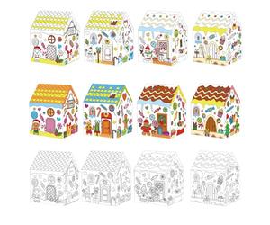 Christmas Gingerbread House Kit - Paper 12-Piece | Colour-In Cardboard Den Christmas Coloring House | Creative DIY Paper Housse For Kids Arts Crafts Holiday Party And Family Fun