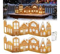 Christmas Gingerbread House Tabletop Decorations with Light, 25 * 99 cm Foldable Christmas Gingerbread Village Table Centerpieces Decor for Farmhouse Rustic Xmas Decoration with Base