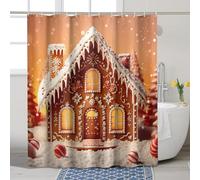 Christmas Gingerbread House Waterproof Shower Curtains Gingerbread House Snowflakes Candy Farmhouse Yellow Linen Decoration Durable College Dorm Bathtub Short Shower Curtain 72x72inch