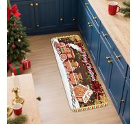 Christmas Gingerbread Kitchen Mats, Festive Soft Mats, Holiday Cushioned Non Slip Washable Rugs for Kitchen Sinks Laundryroom Bathroom 16x47 Inch