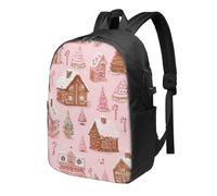 Christmas Gingerbread Laptop Backpack Xmas Tree Travel Backpack 17inch Water Resistant Carry on Rucksack with USB Charging Port College Bookbag School Work Bag for Women Men