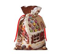 Christmas Gingerbread Like Village House Gift Bag with Handles and tag, Holiday Decoration, for Christmas, Birthday, Wedding - (S)