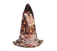(Christmas Gingerbread Like Village House) Print Hooded Cape For Teenagers Costume Party, Halloween Hooded Cape Soft and Elastic,S