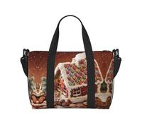 Christmas Gingerbread Like Village House Print Waterproof Travel Tote Bag,Carry On Weekender Duffle for Gym Overnight
