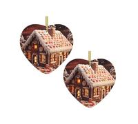 Christmas Gingerbread Like Village House Print Xmas Ornaments, Christmas ceramic love pendant Hanging for Xmas Tree Home Indoor Outdoor Decor