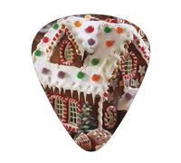 Christmas Gingerbread Like Village House Printed Custom 12 Pieces Guitar Pick In A Box,The Pick Makes Sound Clear, Ukulele, Electric Bass (0.46 0.71 0.96mm)