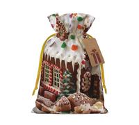 Christmas Gingerbread Like Village House Printed Drawstring Gift Bags-Xmas Candy Bag,M Yellow Christmas Ribbon