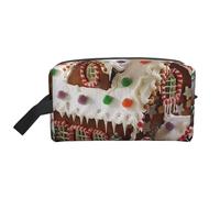 Christmas Gingerbread Like Village House Printed Makeup Bag Travel Portable Cosmetic Bag Large Capacity Makeup Case Toiletry Handbag Organiser for Women