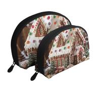 Christmas Gingerbread Like Village House Printed Makeup Bags 2-Piece Portable Shell Travel Toiletry Bag Cosmetic Organizer Bag for Women