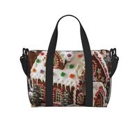 Christmas Gingerbread Like Village House Printed Travel Bag Duffle Bag for Men Women, Large Water Resistant Gym Bag Weekend Holdall Bag with Shoulder Strap