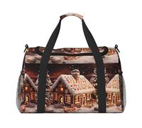 Christmas Gingerbread Like Village House Travel Duffel Bag for Women Men,Print Polyester Tote Hand Luggage Bag with Shoulder Strap