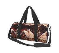 Christmas Gingerbread Like Village House Travel Duffel Bag for Women Men,Print Polyester Tote Round Luggage Bag with Shoulder Strap