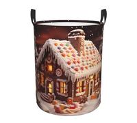 Christmas Gingerbread Like Village House Waterproof Polyester Fabric Single-Layer Laundry Hamper With Full Print Design,Sturdy Pe Rim,Dual Handles,For Home Car Storage