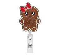 Christmas Gingerbread Man Badge Reel, Funny Brown Gingerbread Man Xmas ID Name Badge Holder with Alligator Clip Winter Glitter Acrylic Badge Reels for Nurse Student Teacher Doctor Office Worker