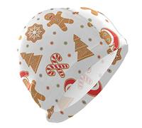 Christmas Gingerbread Man Cookies Snow Flake Tree Candy Cane Men Swimming Cap, Unisex Adult Elastic Breathable Hat for Boys, Quick Dry Women Bathing Short/Long Hair Cap Easy to Put on/Off