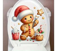 Christmas Gingerbread Man Ice Cream Toilet Cover Sticker Decals,Christmas Snowman Ocean Waterproof Toilet Lid Tank Seat Decals Cistern Self-Adhesive Bathroom Wall Sticker