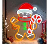 Christmas Gingerbread Man Neon Sign Dimmable Flashing Left Hand LED Light | USB Powered Candy Cane Xmas Neon Lamp for Wall Decor Christmas Home Bedroom Party Window Xmas Decorations 32.6 × 37.6cm
