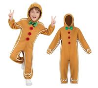 Christmas Gingerbread Man Onesie Costume, Yellow Gingerbread Man Design Perfect for Christmas Cosplay or Gift Giving(3-4T)