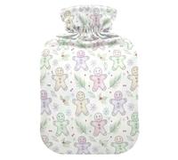 Christmas Gingerbread Man Pattern Cute Hot Water Bottle with Soft Cover, 1L Hot Compresses for The Body for Neck Shoulder Warmer