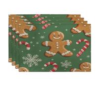 Christmas Gingerbread Man Placemats Set of 6, 12''x18'', Seamless Weird Candy 6Pcs Table Mats for Home Dinning, Holiday New Year Holiday Party Kitchen Decoration