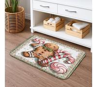 Christmas Gingerbread Man Quick Dry Bath Mat, Festive Candy Cane Decorative Non Slip Shower Rug, Holiday Flannel Washable Bath Mat for Bathroom Toilet Restroom 20x32 Inch