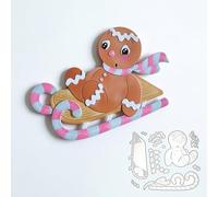Christmas Gingerbread Man & Sleigh Cutting Dies for Scrapbooking - Cute Cookie on Candy Cane Sled Metal Die Cut Set with Scarf for Holiday Card Making Crafts