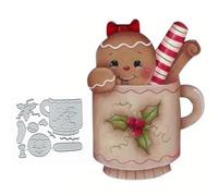 Christmas Gingerbread Man Teacup Metal Die Cuts,Christmas Pine Flower Leaf Cutting Dies Cut Stencils for DIY Invitation Card Scrapbooking Album Decorative Embossing Paper Dies Card Making