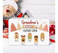Christmas Gingerbread Man Tin Personalized Gingerbread Man Food-Grade Candy Cookie Cake Biscuit Storage Tin with Lid and 1-12 Names Christmas Festival Party Favors Gift for Kids Family(7.87'' × 5.12")