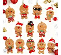 Christmas Gingerbread Ornaments | 12 Pack Assorted Clay Ginger Man Figurines - Hanging Gingerbread Christmas Decorations for Xmas Tree & Holiday Party (A)