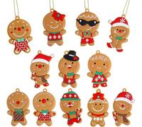 Christmas Gingerbread Ornaments,12 Pack Assorted Ginger Man Clay Figurine with Strings for Xmas Tree Decorations Gift Door