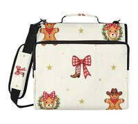 Christmas Gingerbread Reindeer Bow 1.5 Inch 3 Ringing Binder Zipper with Handle and Removable Shoulder Strap Multi-Pocket Portfolios Portfolio Organizer for Middle School