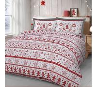 Christmas Gingerbread Robins Festive Duvet Cover Bedding Set Candy Cane Snow Flake Red White Scandi Quilt Cover Bedding Set Cotton Rich Button Enclosure with Pillowcase(s) (Single)