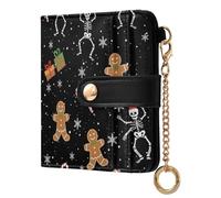 Christmas Gingerbread Skull Black Print Small Women Wallet Bifold RFID Blocking Leather Compact Card Holder with Zipper Coin Pocket Purse for Girls Women Ladies