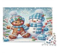 Christmas Gingerbread Snowman Jigsaw Puzzle 1000 Pieces Recycled Paper for Adults Puzzle for Adults Educational Game Challenge Fun Home Present Great Gift for Kids Age 12 Years Up 52x38cm/1000pcs