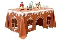 Christmas Gingerbread Tablecloth Holiday Playhouse Table Tent Reusable Washable Festive Rectangle Kitchen Table Cover Decoration for Family Gathering Kids Birthday Xmas Party (A, 180×150cm)