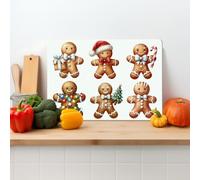 Christmas Gingerbread Textured Glass Chopping Board Worktop Saver for Kitchens, Durable, Easy-Clean, Scratch Resistant, Hygienic, Non Slip Feet, Available in Two Sizes Medium 28.5cm x 20cm