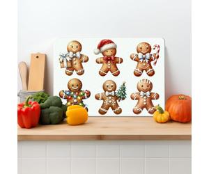 Christmas Gingerbread Textured Glass Chopping Board Worktop Saver for Kitchens, Durable, Easy-Clean, Scratch Resistant, Hygienic, Non Slip Feet, Available in Two Sizes Medium 28.5cm x 20cm