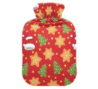 Christmas Gingerbread Tree Red Hot Water Bottle with Cover for Pain Relief Hand Feet Warmer for Back Pain, 2L