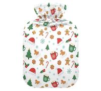 Christmas Gingerbread Tree White Hot Water Bottle with Cover for Pain Relief Hot Water Bed Warmer for Sore Muscles Injuries, 2L