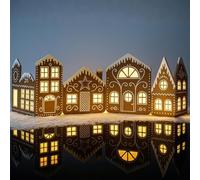 Christmas Gingerbread Village Light-Up Decor, DIY Gingerbread House Cardboard Set, Christmas Village Cardboards With String Lights, For Home Holiday Farmhouse Kitchen Bedroom Living Room Decor