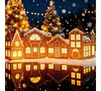 Christmas Gingerbread Village Light-Up Decor, DIY Gingerbread House Christmas Decorations Magic Holiday Xmas Village Kit, Battery Operated Pre-lit Miniature Town, with LED String Light (3sets)