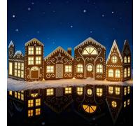 Christmas Gingerbread Village Magic Light-Up Decor,Christmas Gingerbreads House Cardboard Kit with LED Lights,Foldable House Village Centerpieces Xmas Decorations