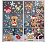 Christmas Gingerbread Window Cling Decorations - 12 Sheets Double-Sided Christmas Gingerbread Sticker for Window Decor, Mouse, Castle, Snowflake Stickers for Indoor Office Home Decor
