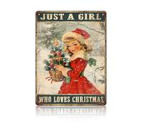 Christmas Girl Vintage Metal Tin Sign Once Upon A Time Girl Loved Funny Wall Decor Retro Winter for Home Living room Bedroom Outdoor Outside Porch 12x8 inch