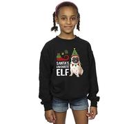 Christmas Girls Pug Santa's Favourite Elf Sweatshirt Black 7-8 Years