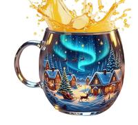 Christmas Glass Cup,Christmas Transparent Painted Coffee Cup - 300ml Festive Beverage Containers Holiday Drinking Glassware for Hot Cocoa Latte Cold Drinks Milk Wine Beverages
