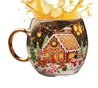 Christmas Glass Cup - Holiday Tea Cup Glass Coffee Mugs - 300ml Festive Beverage Containers Holiday Drinking Glassware for Hot Cocoa Latte Cold Drinks Milk Wine Beverages
